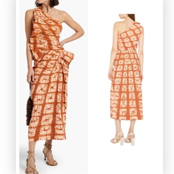 Ulla Johnson Senta One-Shoulder Tie Dye Shibori Ruffle Top Sequoia 8 NWT $420 - Picture 1 of 9